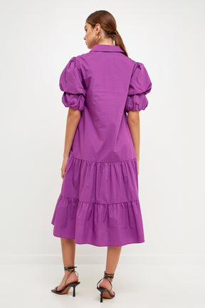 ENGLISH FACTORY - Collared Tiered Midi Dress - DRESSES available at Objectrare