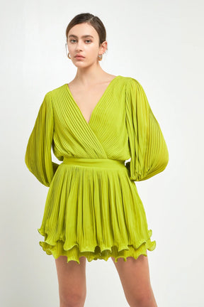 ENDLESS ROSE - Pleated Long-Sleeve Romper - ROMPERS available at Objectrare
