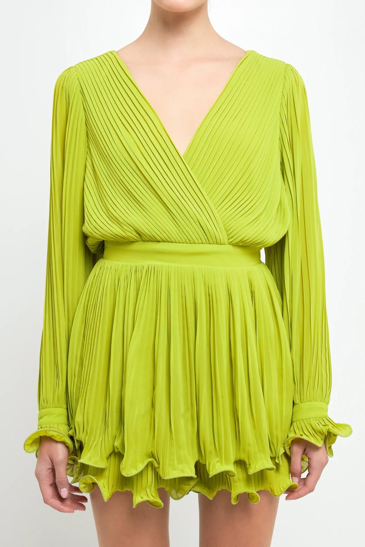 ENDLESS ROSE - Pleated Long-Sleeve Romper - ROMPERS available at Objectrare