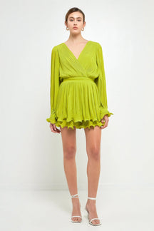 ENDLESS ROSE - Pleated Long-Sleeve Romper - ROMPERS available at Objectrare