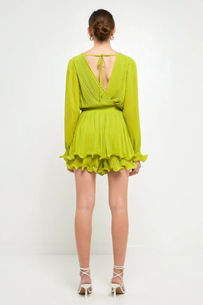ENDLESS ROSE - Pleated Long-Sleeve Romper - ROMPERS available at Objectrare