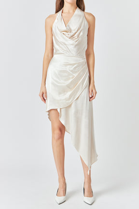 ENDLESS ROSE - Halter Neck Asymmetric Satin Dress - DRESSES available at Objectrare