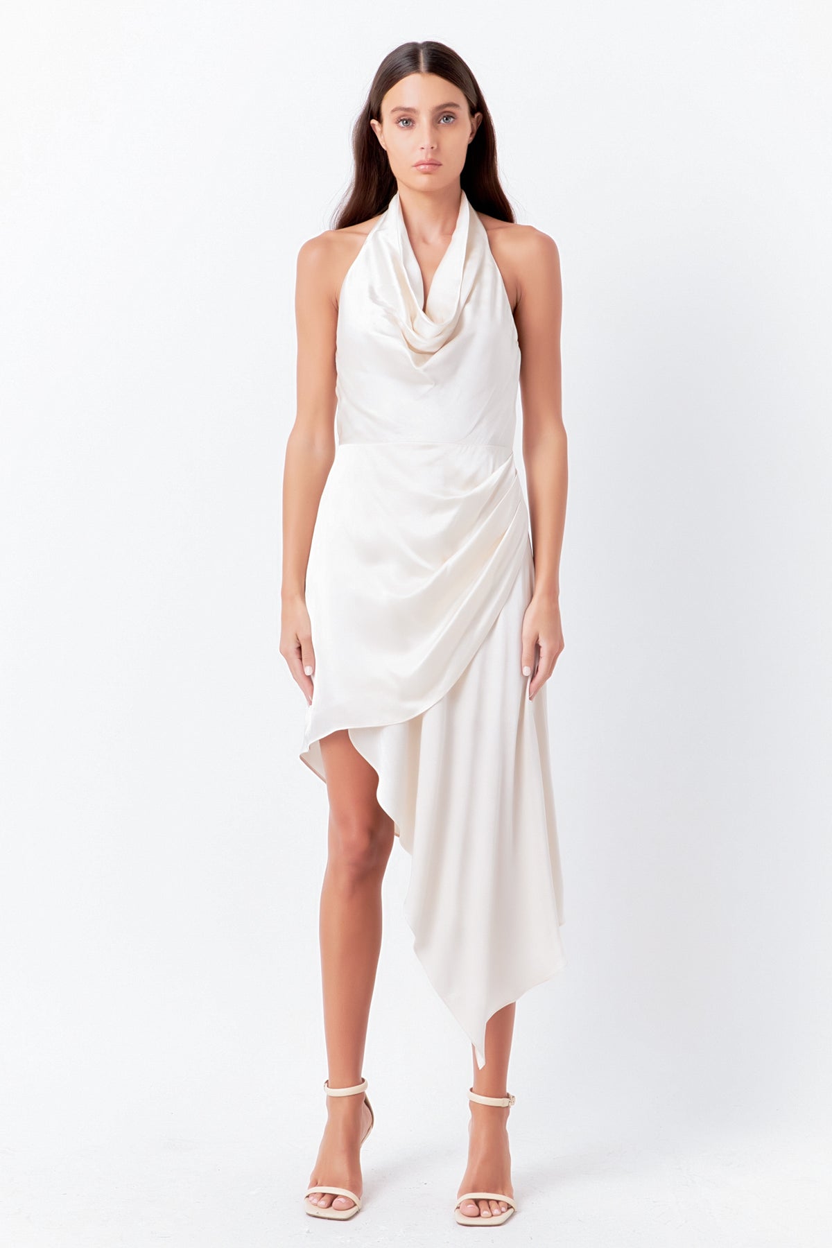 ENDLESS ROSE - Halter Neck Asymmetric Satin Dress - DRESSES available at Objectrare