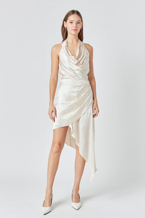 ENDLESS ROSE - Halter Neck Asymmetric Satin Dress - DRESSES available at Objectrare