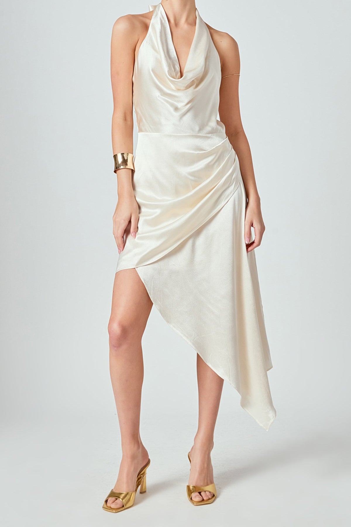 ENDLESS ROSE - Halter Neck Asymmetric Satin Dress - DRESSES available at Objectrare