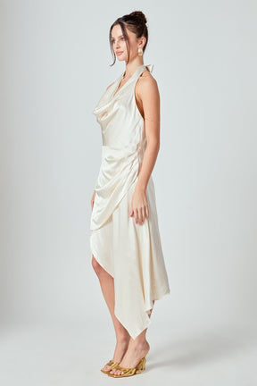 ENDLESS ROSE - Halter Neck Asymmetric Satin Dress - DRESSES available at Objectrare