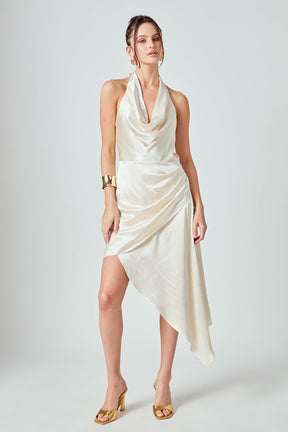 ENDLESS ROSE - Halter Neck Asymmetric Satin Dress - DRESSES available at Objectrare