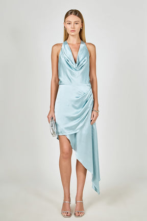 ENDLESS ROSE - Halter Neck Asymmetric Satin Dress - DRESSES available at Objectrare