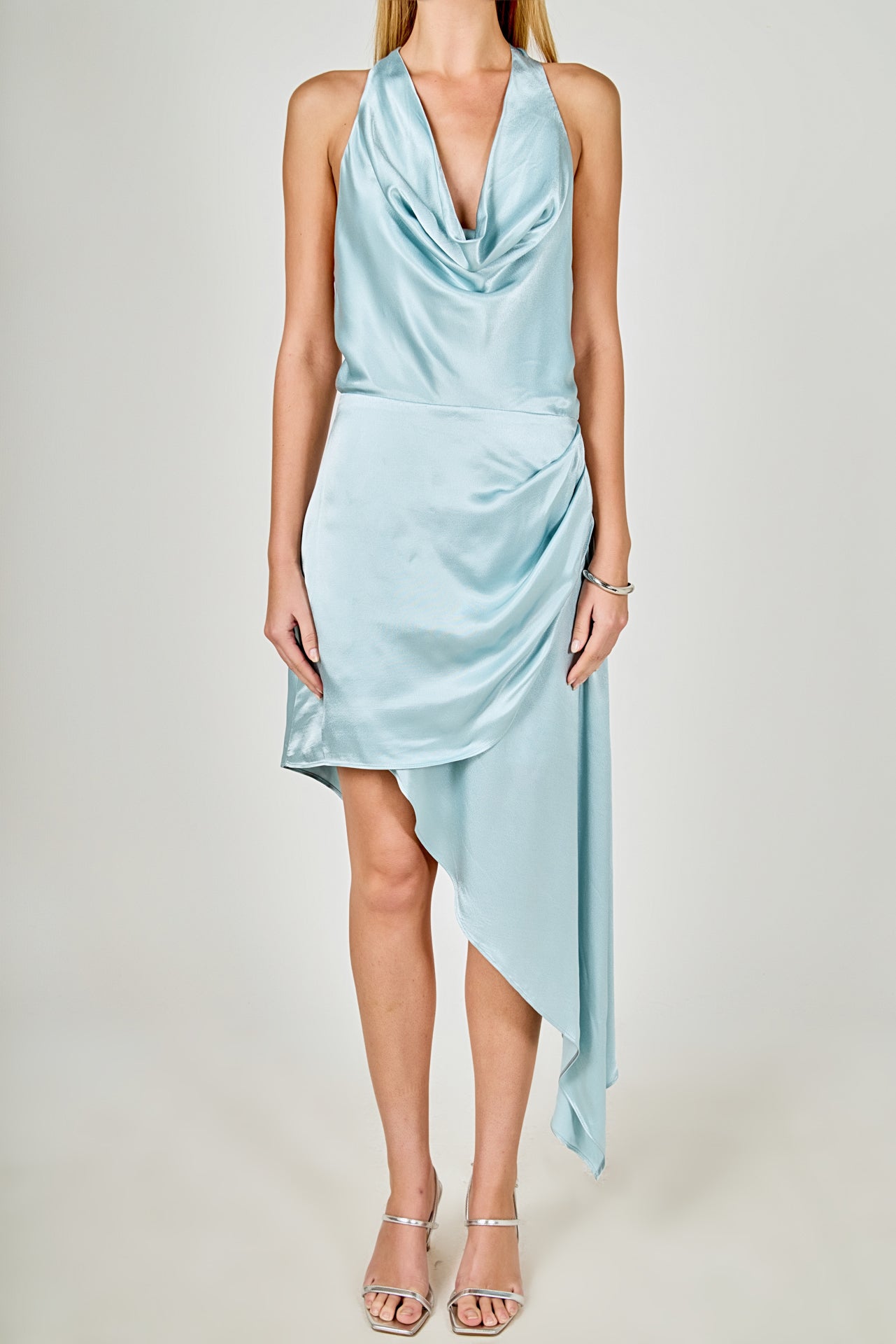 ENDLESS ROSE - Halter Neck Asymmetric Satin Dress - DRESSES available at Objectrare