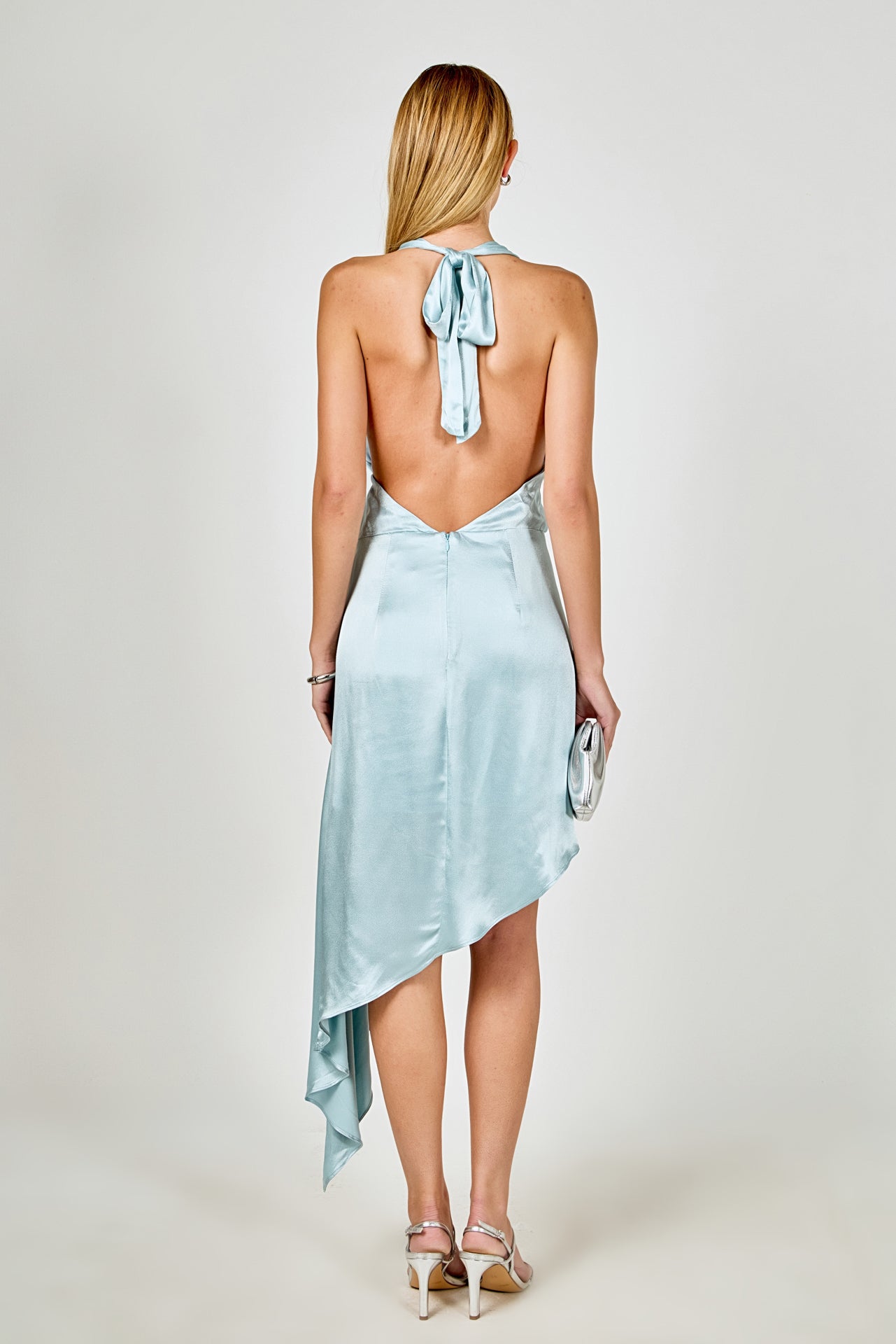 Endless Rose - Halter Neck Asymmetric Satin Dress Champagne / L Endless Rose - Halter Neck Asymmetric Satin Dress Champagne / L