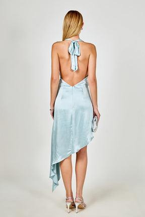 ENDLESS ROSE - Halter Neck Asymmetric Satin Dress - DRESSES available at Objectrare