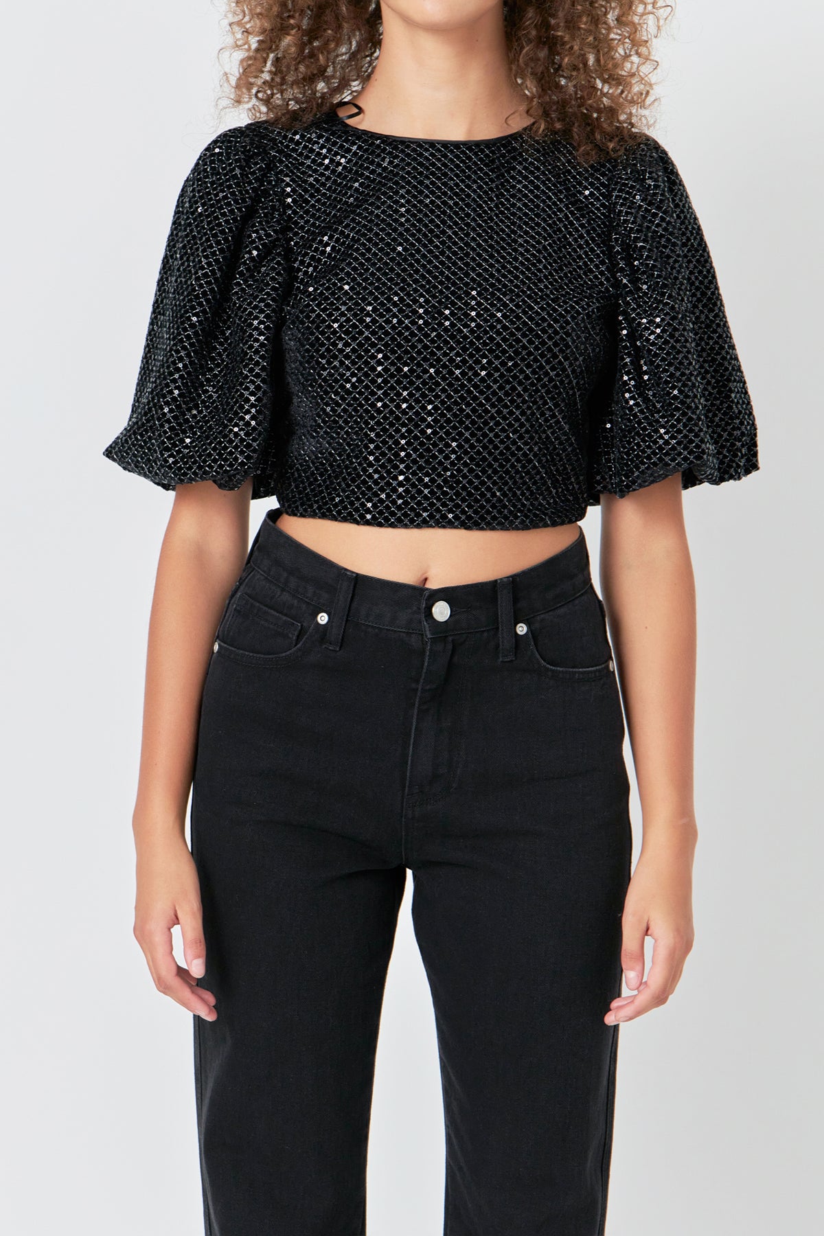 ENDLESS ROSE - Short Sleeve Sequin Crop Top - TOPS available at Objectrare