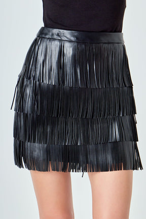 ENDLESS ROSE - Faux Leather Fringe Mini Skirt - SKIRTS available at Objectrare