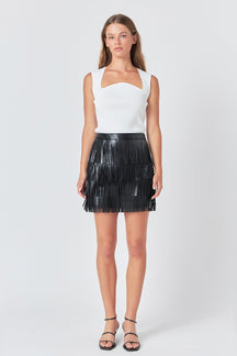 ENDLESS ROSE - Faux Leather Fringe Mini Skirt - SKIRTS available at Objectrare