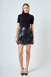 ENDLESS ROSE - Faux Leather Fringe Mini Skirt - SKIRTS available at Objectrare