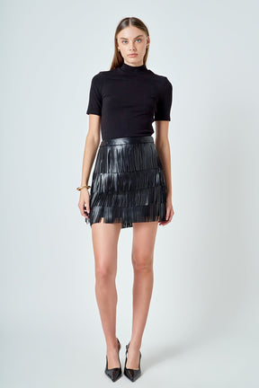 ENDLESS ROSE - Faux Leather Fringe Mini Skirt - SKIRTS available at Objectrare