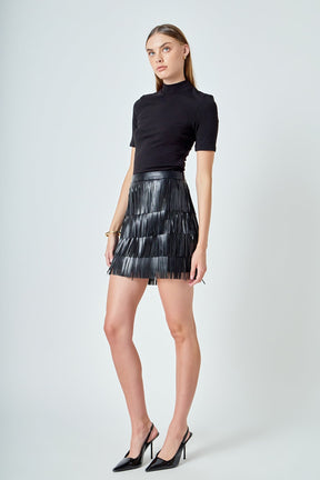 ENDLESS ROSE - Faux Leather Fringe Mini Skirt - SKIRTS available at Objectrare
