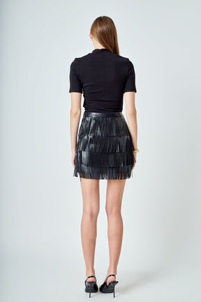 ENDLESS ROSE - Faux Leather Fringe Mini Skirt - SKIRTS available at Objectrare