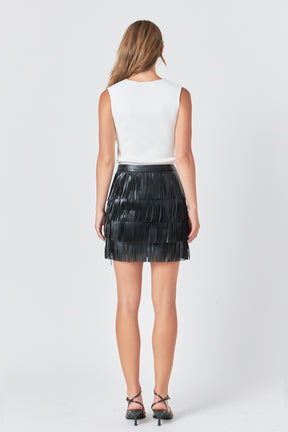 ENDLESS ROSE - Faux Leather Fringe Mini Skirt - SKIRTS available at Objectrare