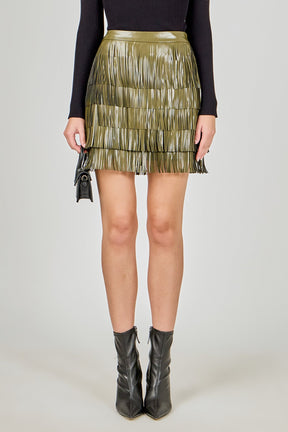 ENDLESS ROSE - Faux Leather Fringe Mini Skirt - SKIRTS available at Objectrare
