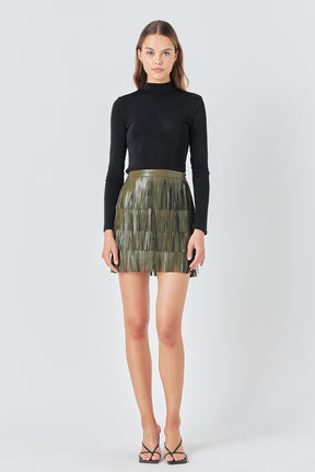 ENDLESS ROSE - Faux Leather Fringe Mini Skirt - SKIRTS available at Objectrare