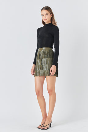 ENDLESS ROSE - Faux Leather Fringe Mini Skirt - SKIRTS available at Objectrare