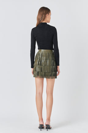 ENDLESS ROSE - Faux Leather Fringe Mini Skirt - SKIRTS available at Objectrare