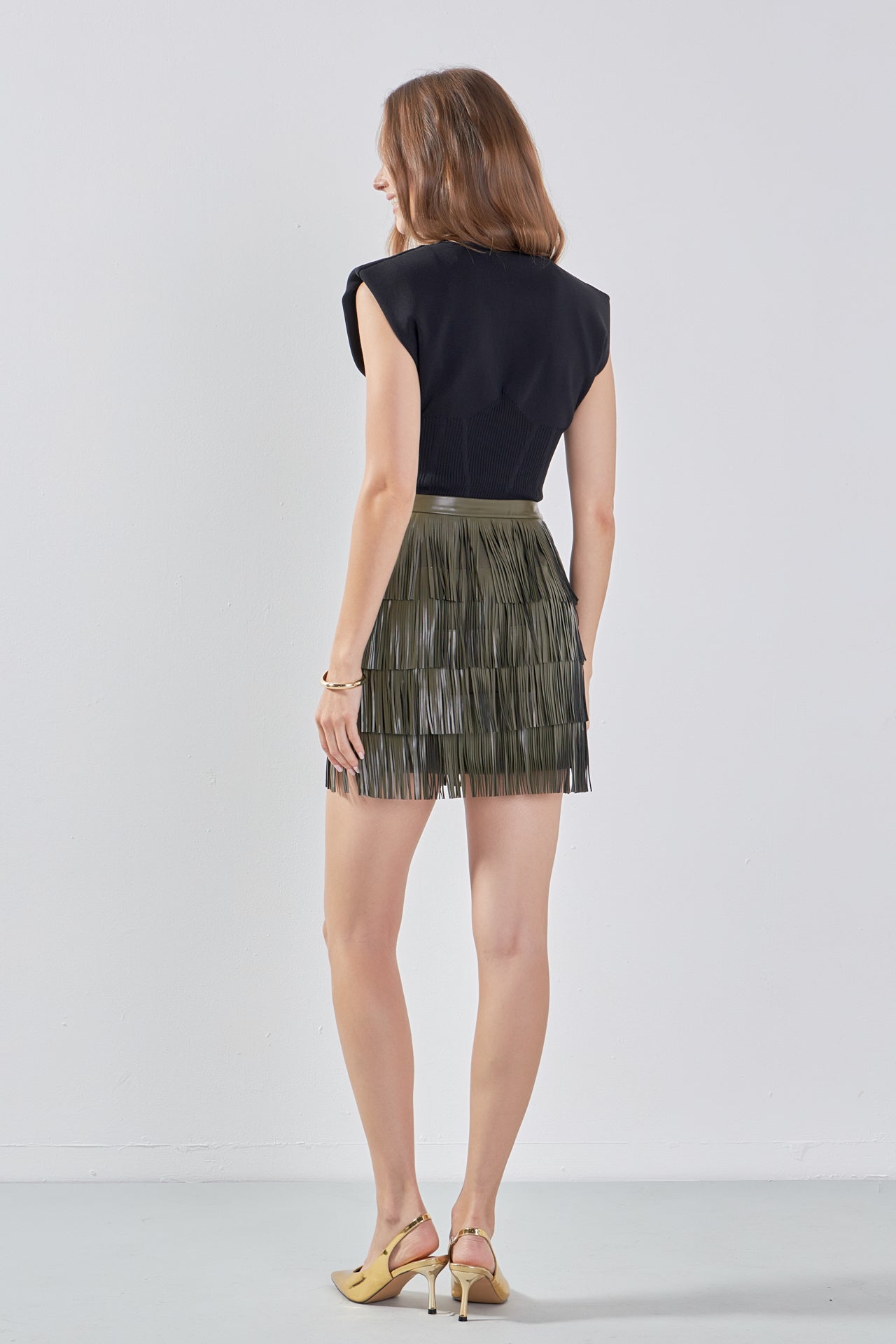 ENDLESS ROSE - Faux Leather Fringe Mini Skirt - SKIRTS available at Objectrare