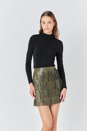 ENDLESS ROSE - Faux Leather Fringe Mini Skirt - SKIRTS available at Objectrare