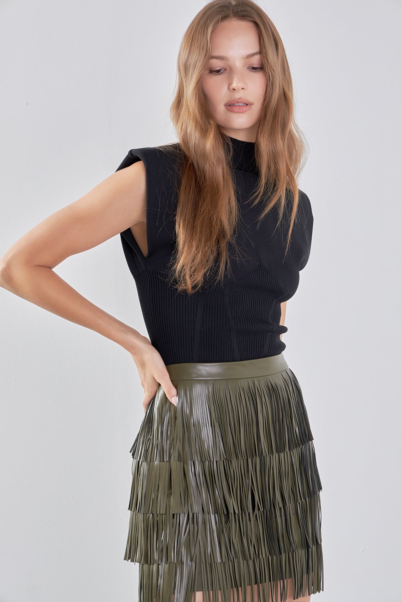 ENDLESS ROSE - Faux Leather Fringe Mini Skirt - SKIRTS available at Objectrare