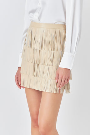 ENDLESS ROSE - Faux Leather Fringe Mini Skirt - SKIRTS available at Objectrare