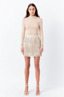 ENDLESS ROSE - Leather Fringe Mini Skirt - SKIRTS available at Objectrare