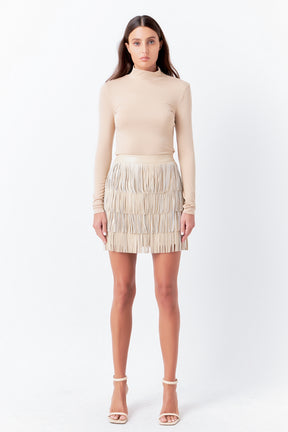 ENDLESS ROSE - Leather Fringe Mini Skirt - SKIRTS available at Objectrare