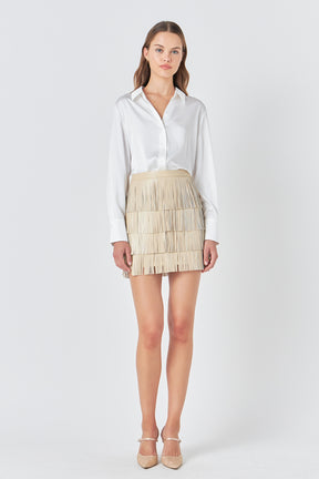 ENDLESS ROSE - Faux Leather Fringe Mini Skirt - SKIRTS available at Objectrare