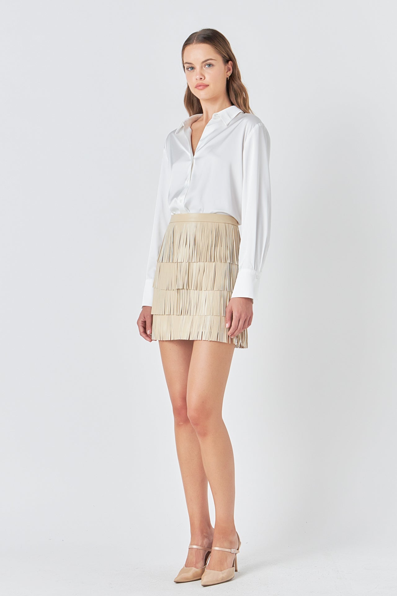 ENDLESS ROSE - Faux Leather Fringe Mini Skirt - SKIRTS available at Objectrare