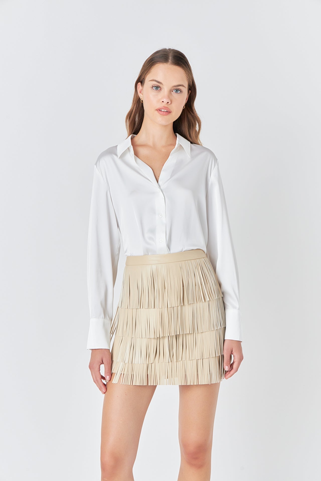 ENDLESS ROSE - Faux Leather Fringe Mini Skirt - SKIRTS available at Objectrare