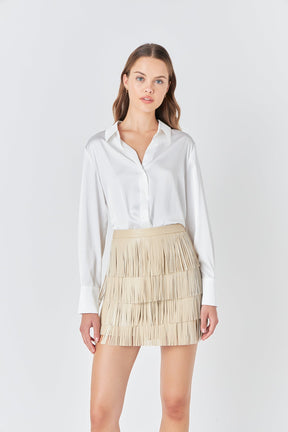ENDLESS ROSE - Faux Leather Fringe Mini Skirt - SKIRTS available at Objectrare
