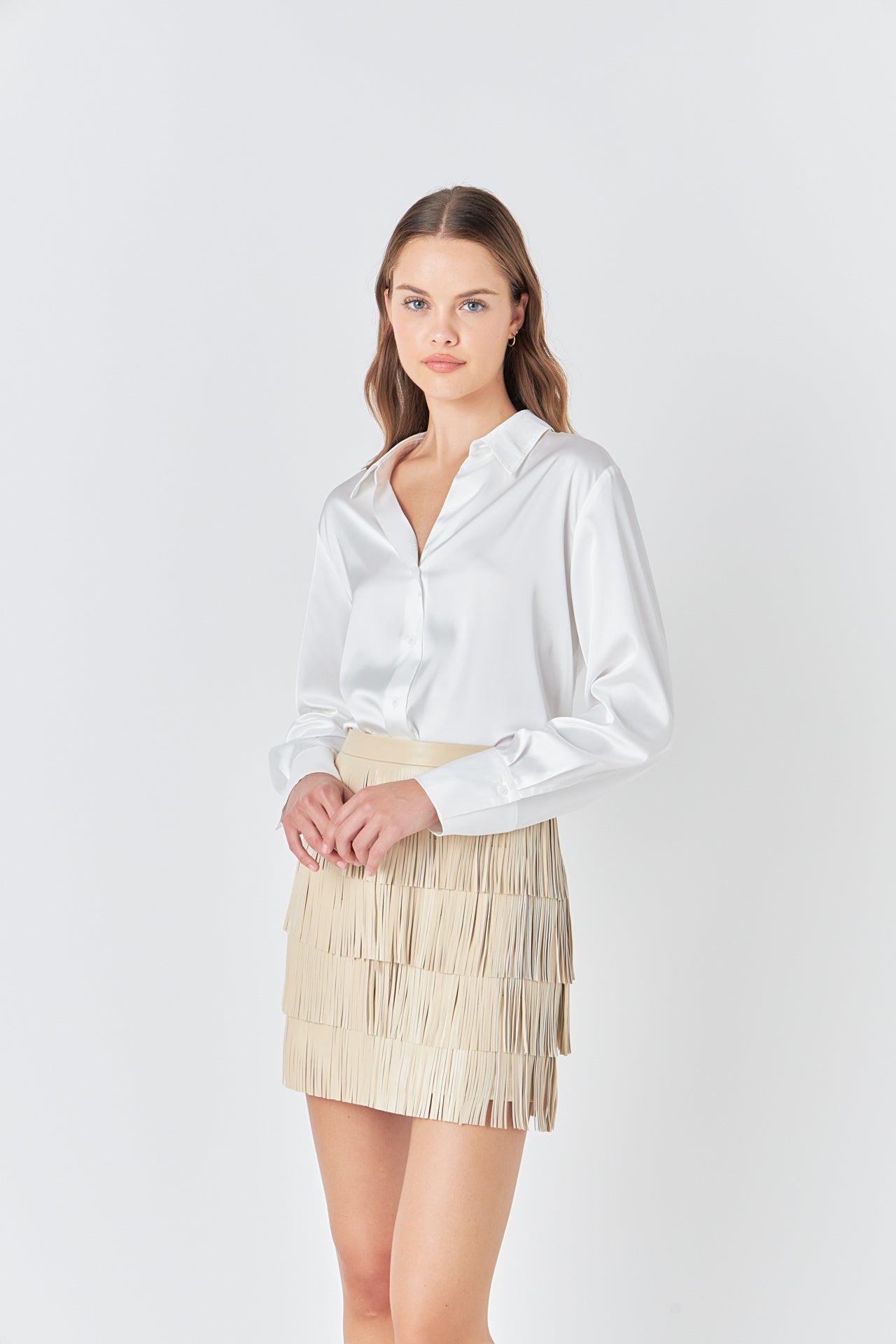 ENDLESS ROSE - Faux Leather Fringe Mini Skirt - SKIRTS available at Objectrare