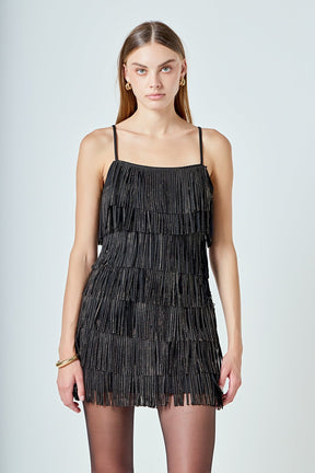 ENDLESS ROSE - Rhinestone Faux Suede Fringe Mini Dress - DRESSES available at Objectrare