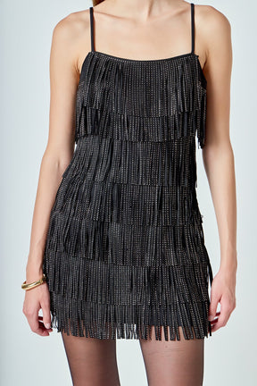 ENDLESS ROSE - Rhinestone Faux Suede Fringe Mini Dress - DRESSES available at Objectrare