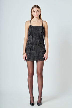 ENDLESS ROSE - Rhinestone Faux Suede Fringe Mini Dress - DRESSES available at Objectrare