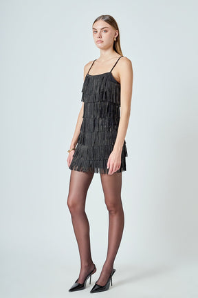 ENDLESS ROSE - Rhinestone Faux Suede Fringe Mini Dress - DRESSES available at Objectrare