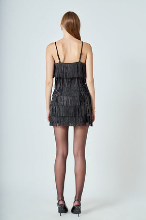 ENDLESS ROSE - Rhinestone Faux Suede Fringe Mini Dress - DRESSES available at Objectrare