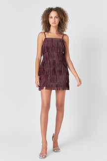 ENDLESS ROSE - Rhinestone Faux Suede Fringe Mini Dress - DRESSES available at Objectrare