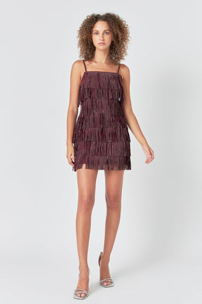 ENDLESS ROSE - Rhinestone Faux Suede Fringe Mini Dress - DRESSES available at Objectrare