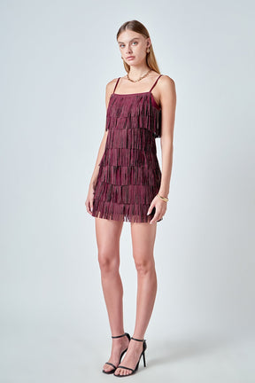 ENDLESS ROSE - Rhinestone Faux Suede Fringe Mini Dress - DRESSES available at Objectrare