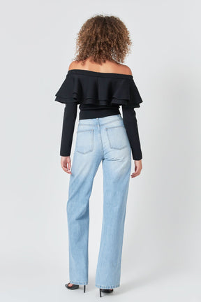 ENDLESS ROSE - Off-The-Shoulder Knit Top - TOPS available at Objectrare