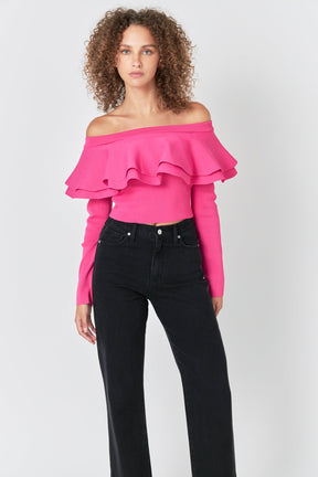 ENDLESS ROSE - Off-The-Shoulder Knit Top - TOPS available at Objectrare