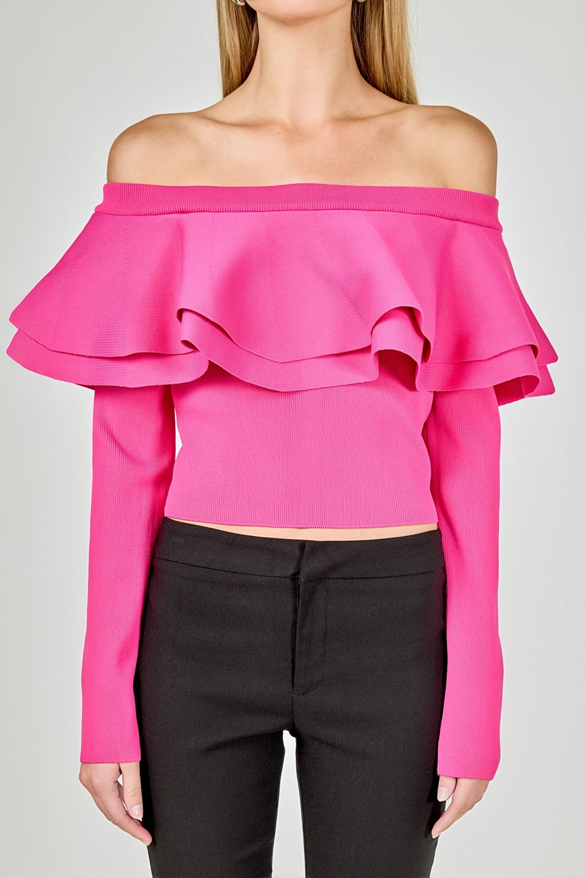 ENDLESS ROSE - Off-The-Shoulder Knit Top - TOPS available at Objectrare