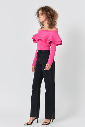 ENDLESS ROSE - Off-The-Shoulder Knit Top - TOPS available at Objectrare